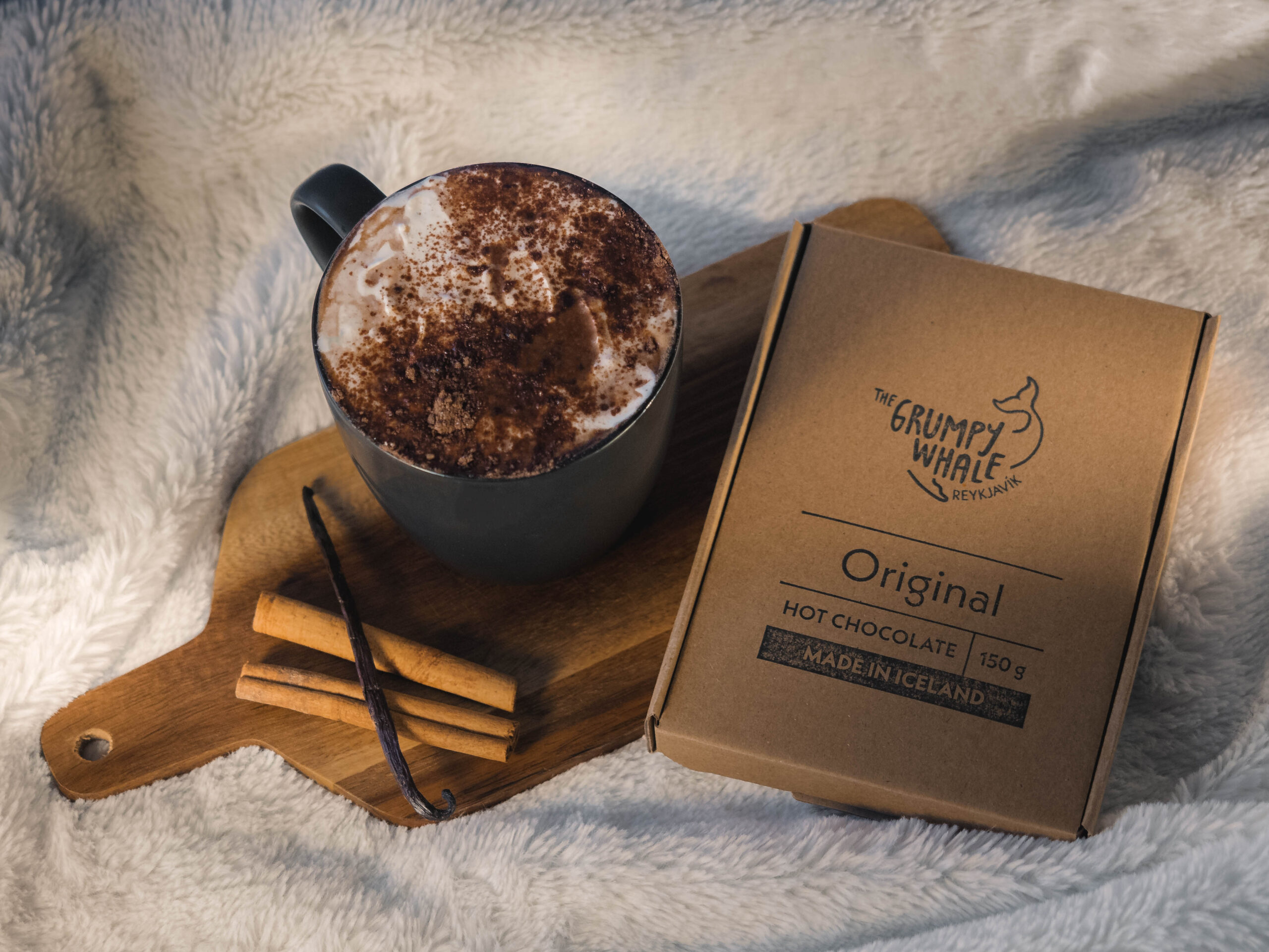 The Grumpy Whale Orginal Hot Chocolate. A delicious mug of warmth with vanilla and cinnimon.